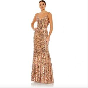 Mac Duggal Gold Sequin Maxi Dress